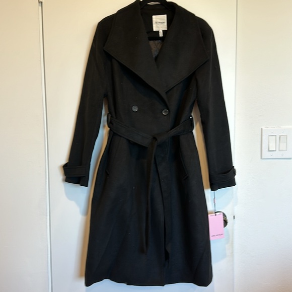 Avec Les Filles New With Tags -Double-Breasted Faux Wool Black Wrap Coat, Size M - Picture 3 of 6